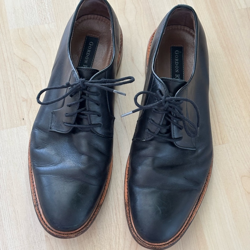 Gordon Rush Black Leather Derby Shoes with Tan Welt Mens size 9
